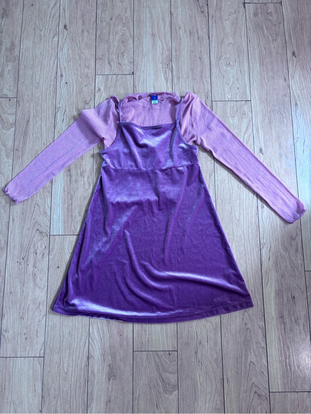 Old Navy Pink Velvet Dress with mesh Long Sleeve undershirt